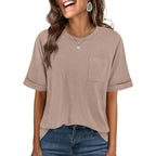 ANRABESS Women Oversized T Shirts Short Sleeve Summer Casual Loose Top Basic Tee with Pocket