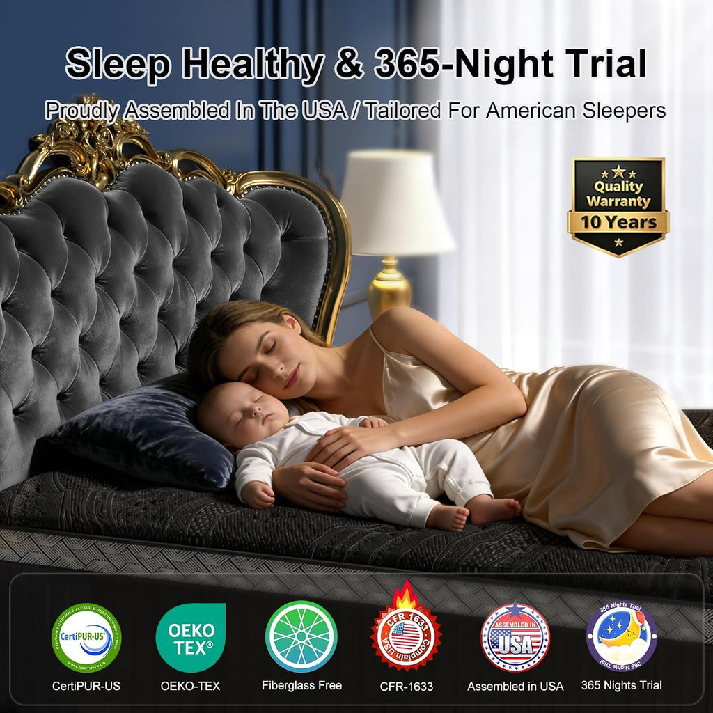 16 Inch King Size Mattress, Upgraded Luxury Hybrid King Mattress In A Box With 7-Zone Support For Cool Night & Pressure Relief, Motion Isolation, Assembled In Usa, 365-Night Trial, Medium Firm