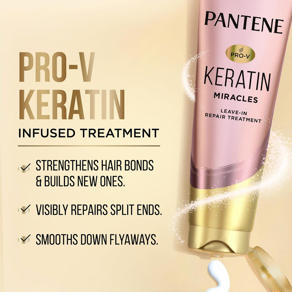 Pantene Keratin Leave-In Conditioner With Argan Oil, Protein Treatment For Dry, Damaged & Color-Treated Hair, Repairs Split Ends & Protects From Damage, Formaldehyde-Free, 8.4 Fl Oz
