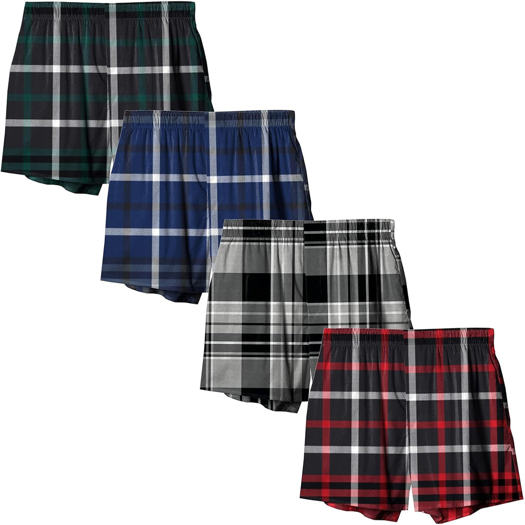 Andrew Scott Men'S 4 Pack Cotton Flannel Super Soft Woven Boxer Shorts