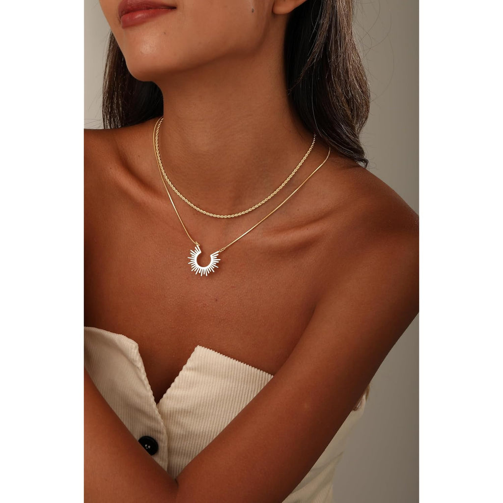 CHESKY Layered Necklaces for Women Trendy, Dainty 14k Gold Plated Pendant Necklace Layering Necklace for Women Non Tarnish Hypoallergenic Sun Gold Necklace Stack Gold Jewelry for Women Gifts