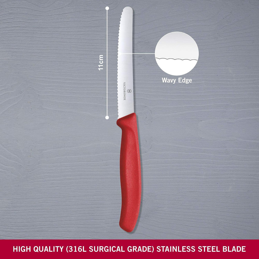 Victorinox 6.7831 Swiss Classic Tomato And Table Knife Ideal For Cutting Fruits And Vegetables With Soft Skin Serrated Blade In Red, 4.3 Inches
