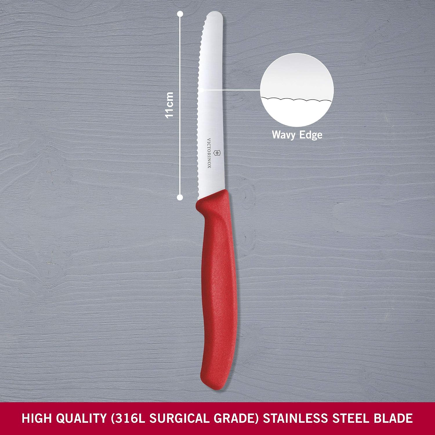 Victorinox 6.7831 Swiss Classic Tomato And Table Knife Ideal For Cutting Fruits And Vegetables With Soft Skin Serrated Blade In Red, 4.3 Inches