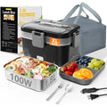 Electric Lunch Box For Adults, 2.8L Double Layer 100W Fast Heated Lunch Box, Heating Food Heater Warmer For Home Office Car Truck Use, Extra Large Lonchera Electrica Portátil 12/24V/110-230V, Black