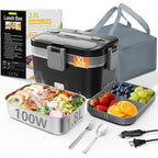 Electric Lunch Box For Adults, 2.8L Double Layer 100W Fast Heated Lunch Box, Heating Food Heater Warmer For Home Office Car Truck Use, Extra Large Lonchera Electrica Portátil 12/24V/110-230V, Black