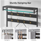 Idealhouse Industrial Hall Tree With Bench And Shoe Storage, 3-In-1 Entryway Mudroom Organizer With 8 Coat Hooks, Heavy Duty Standing Clothes Rack For Hallway, Black