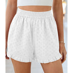 Shorts for Women Summer 2026 Beach Vacation Clothes Spring Elastic Waist Embroidered Ruffle Shorts with Pockets