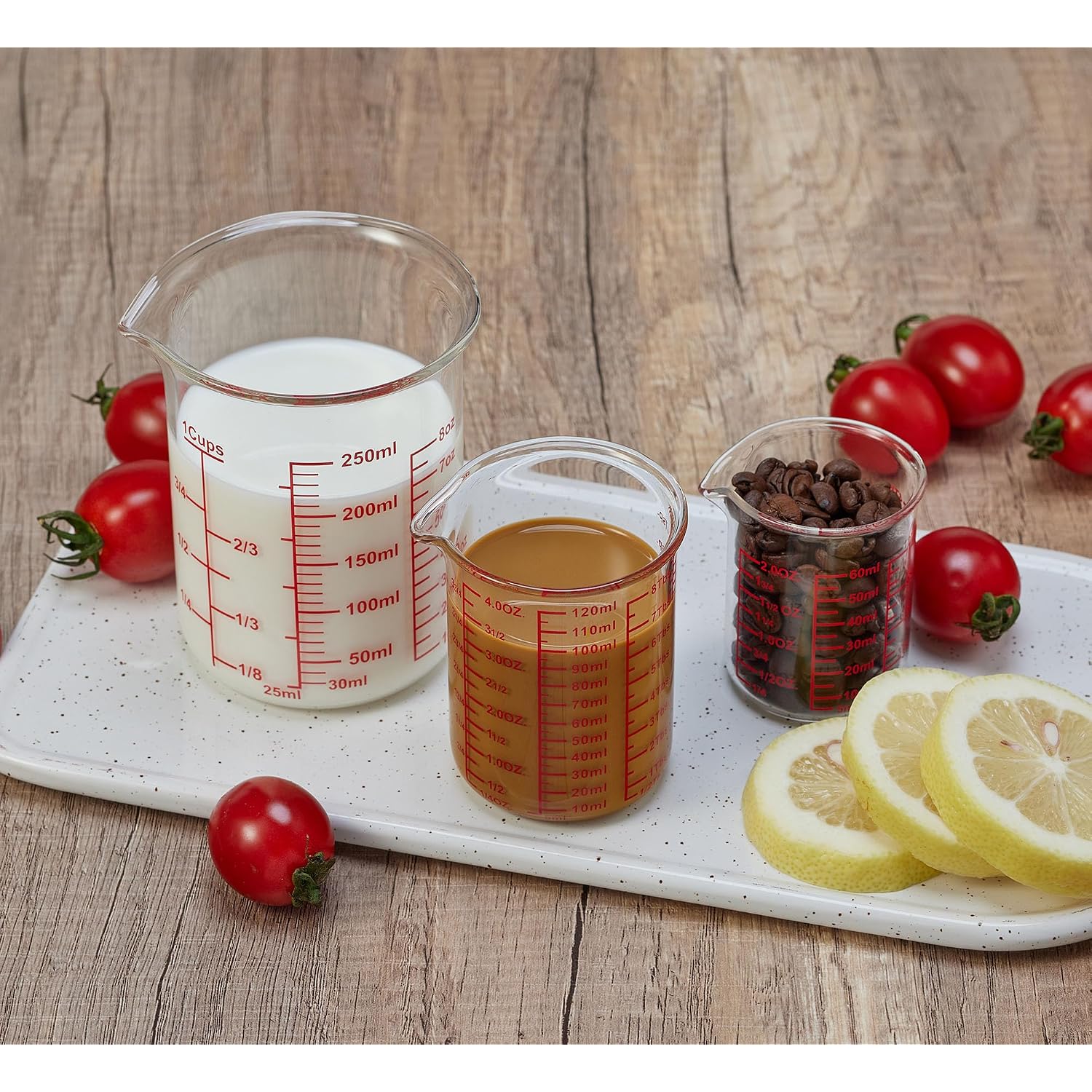 Ackers High Borosilicate Glass Measuring Cup Set With Pour Spout,60Ml(2Oz),120Ml(4Oz), 250Ml(8Oz) Glass Measuring Beaker For Kitchen Or Restaurant, Easy To Read