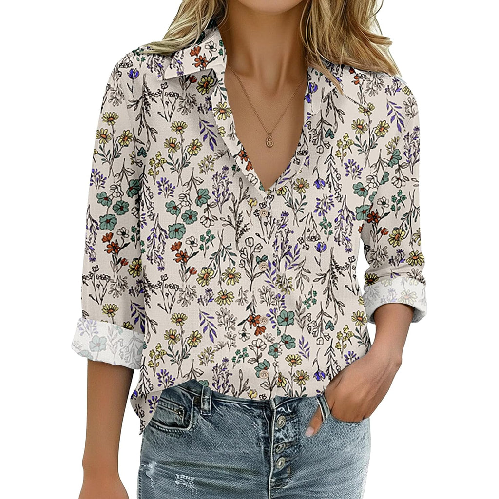 Zeagoo Womens Cotton Linen Button Down Shirts Loose Fit Long Sleeve Collared Blouse Casual V Neck Tops Outfits S-3Xl