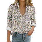 Zeagoo Womens Cotton Linen Button Down Shirts Loose Fit Long Sleeve Collared Blouse Casual V Neck Tops Outfits S-3Xl