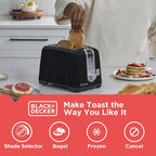 Black+Decker 2-Slice Toaster, Extra Wide Slots For Bagels & Thick Bread, 6 Browning Settings, Removable Crumb Tray, Cancel Button, 850W, Black