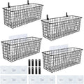 4 Set [Extra Large] Hanging Wall Mount Storage Baskets With Adhesive Hooks & Steel Hooks, Multiuse Sturdy Wire Metal Organizing Baskets For Home Kitchen Bathroom Pantry Utility Organizer, Black