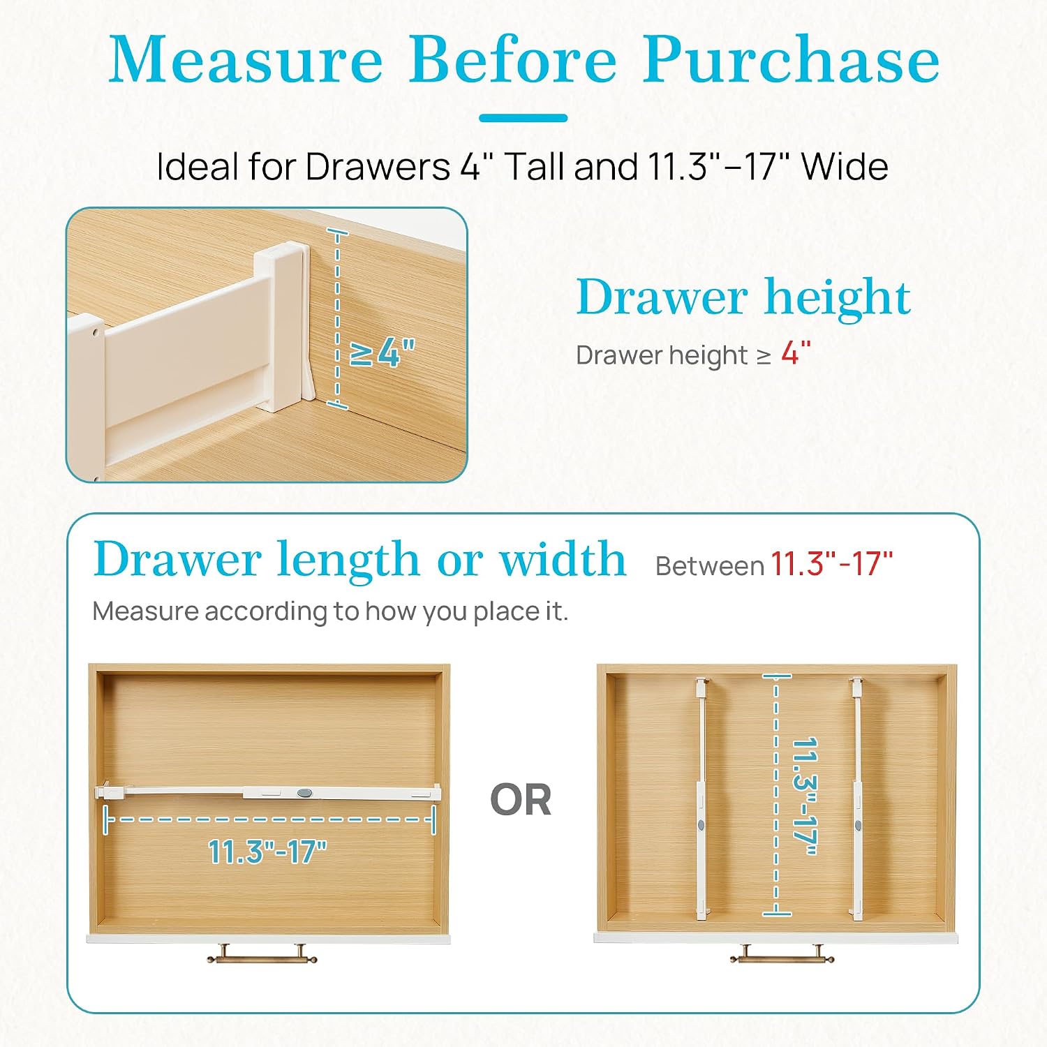 Vtopmart Drawer Dividers For Clothes 8 Pack, Adjustable 4" High Expandable From 11.3"-17" Dresser Drawer Organizer, Plastic Drawers Separators For Dresser, Baby Clothes, Kitchen And Office Storage