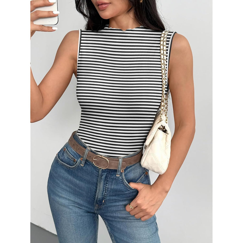 Zeagoo Womens Sleeveless Mock Turtleneck Tank Tops Ribbed Lettuce Trim Tops Basic Slim Fit Shirts Casual Summer Clothes 2026