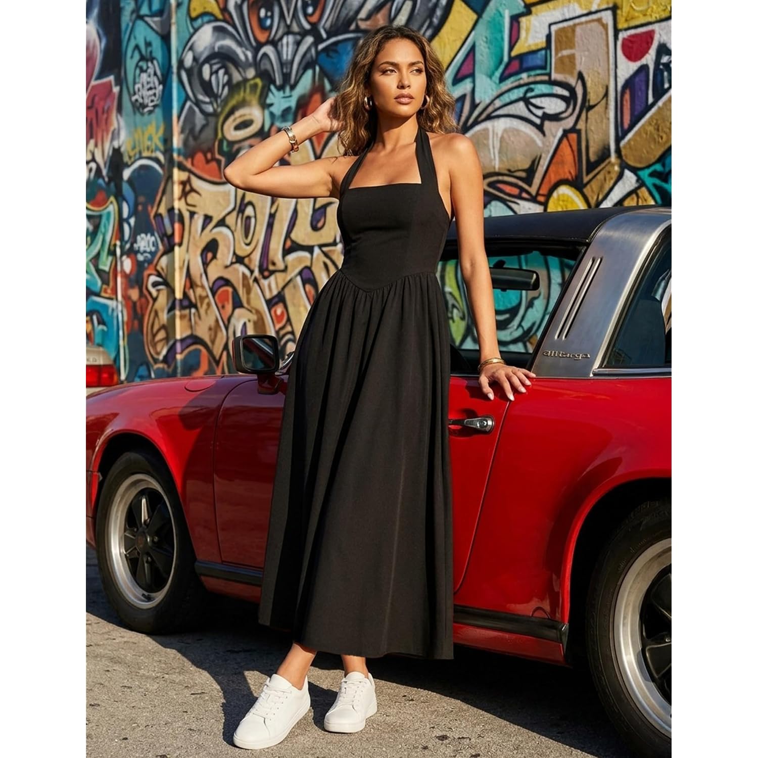 Zesica Women'S Summer Sleeveless Halter Midi Dress 2026 Off Shoulder High Waist Flowy Formal Wedding Guest Long Dresses