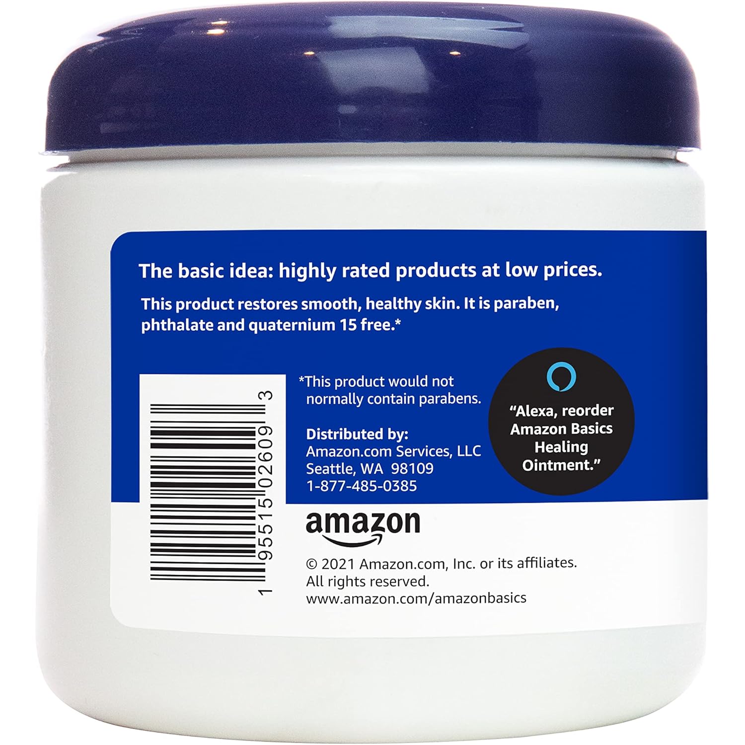 Amazon Basics Healing Ointment & Skin Protectant for Dry & Cracked Skin, Chapped Lips, Minor Cuts and Scrapes, Moisturizing Barrier Cream, Fragrance Free, 14 oz, 1-Pack
