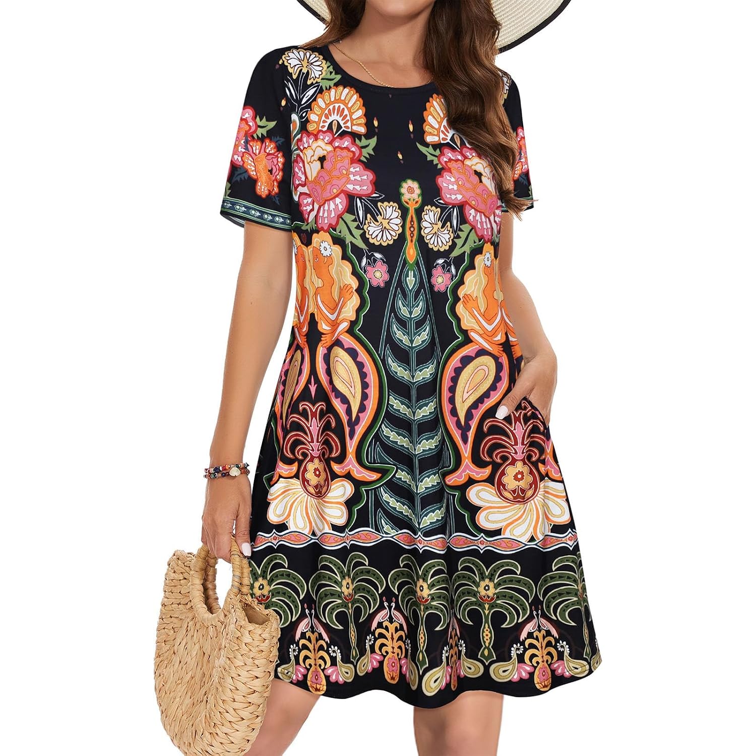Summer Dresses For Women Casual Tshirt Short Sleeve Floral Sundress Beach Cover Ups With Pockets 2026