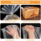 Vivinin 70 Pack Bread Bags & 100 Pack Ties, 8" X 4" X 18" Clear Bread Bags For Homemade Bread, Reusable Plastic Bread Storage Bags For Bakers, Bakery Owners