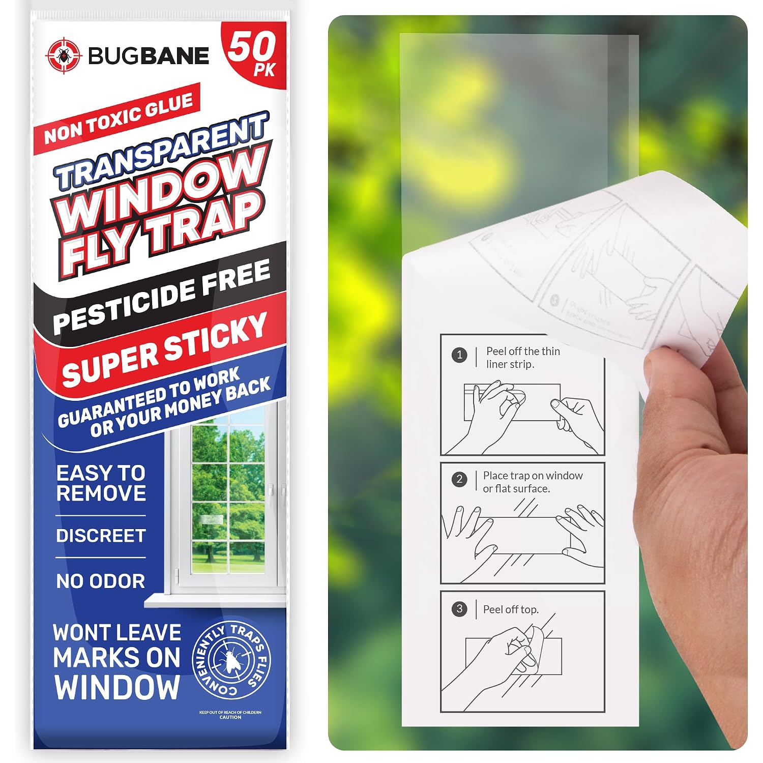 50 Window Fly Traps Sticky Non-Toxic Clear Fly Paper Indoor For Home. No Mess Flies Window Sticky Traps Bug Flies Strips Indoors. Fruit And Housefly Trap Indoor Flypaper Tape Gnat Catcher Killer
