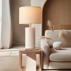 23" Modern Ceramic Table Lamp Set Of 2, Table Lamps For Living Room, Rustic Farmhouse Bedside Lamps Nightstand Lamp For Bedroom, White Desk Lamp For End Table Home Decor Beige