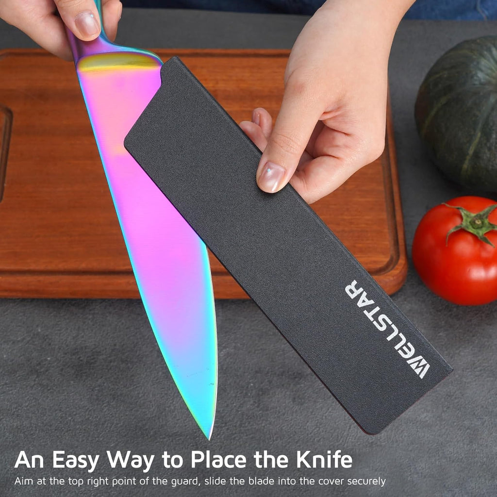 WELLSTAR Knife Edge Guards 8 Inch, Universal Blade Covers, BPA Free ABS Protective Blade Sheaths, Non-Scratch Felt Lining Kitchen Knives Covers (Knives not included)