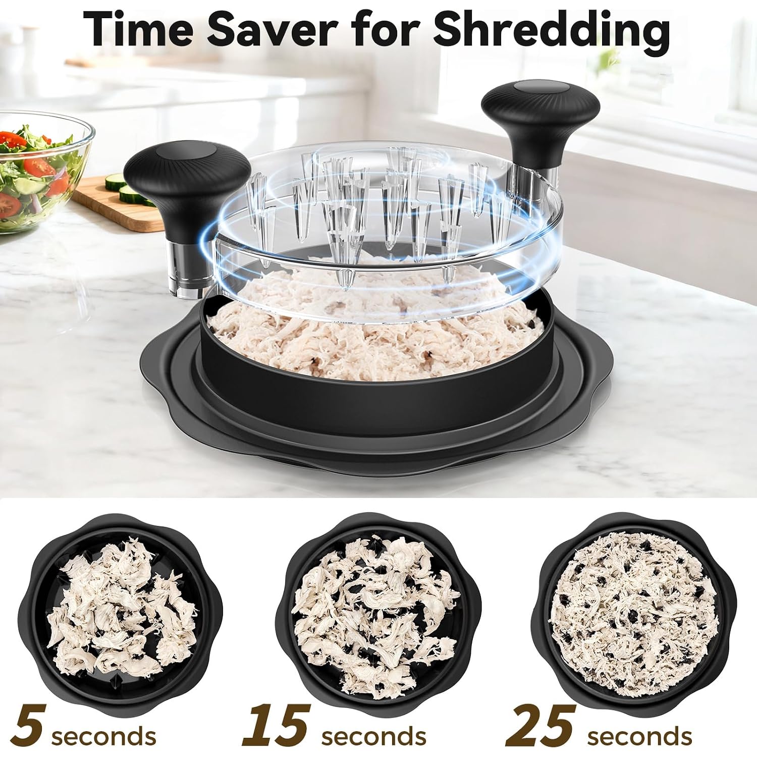Ukeetap 10" Pro Chicken Shredder Tool Twist Large For Kitchen, Bpa-Free Food-Safe Meat Grinder, Visible Chicken Breast Meat Shredder With Strong Anti-Slip Bottom & Ergonomic Handle, Black