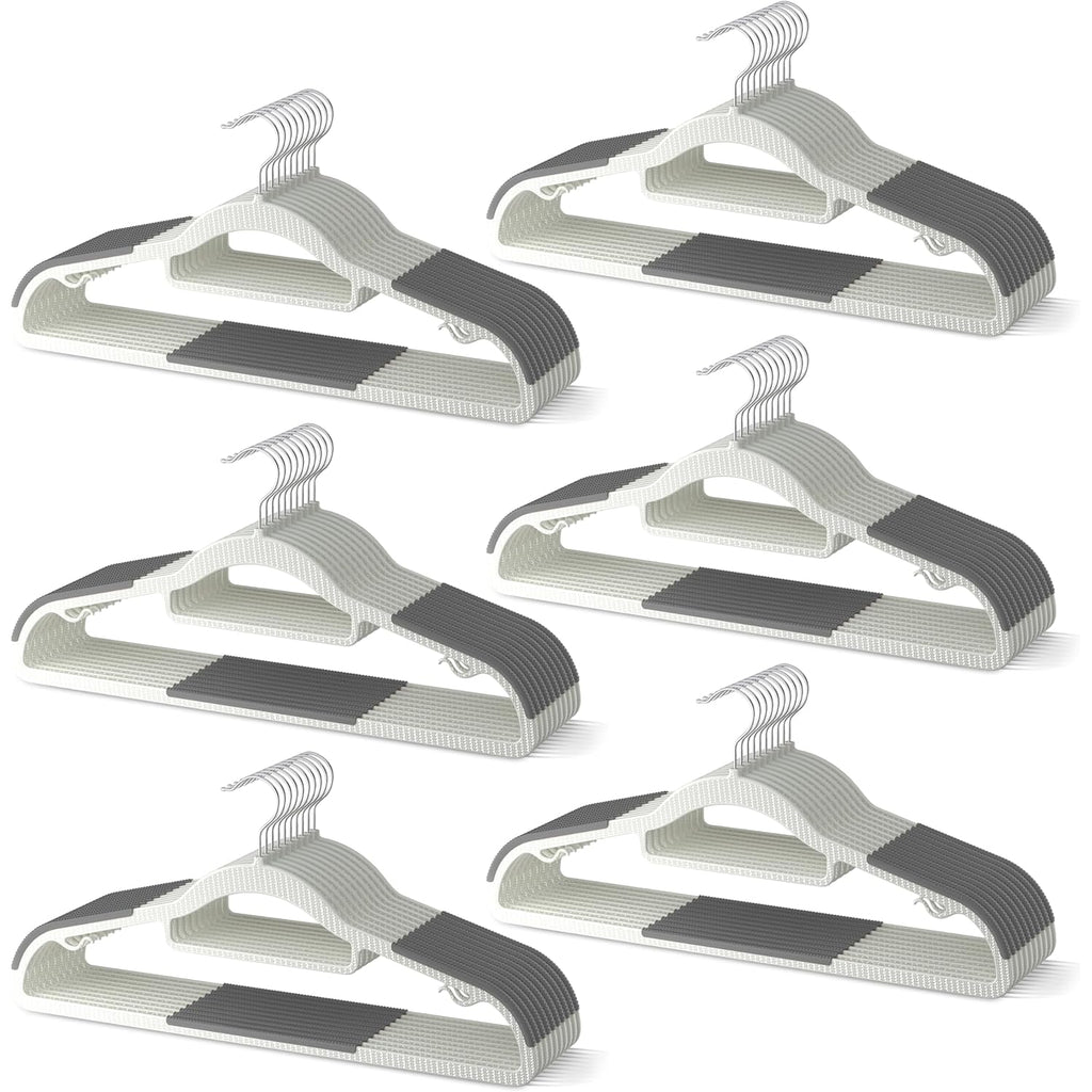 60 Pack Heavy Duty Plastic Hangers, Non Slip Clothes Hangers With Rubber Pads And 360° Hook - Thin Space Saving Hanger, Closet Organizer For Shirt, Pants, Suit, Skirt,Coat - Gray