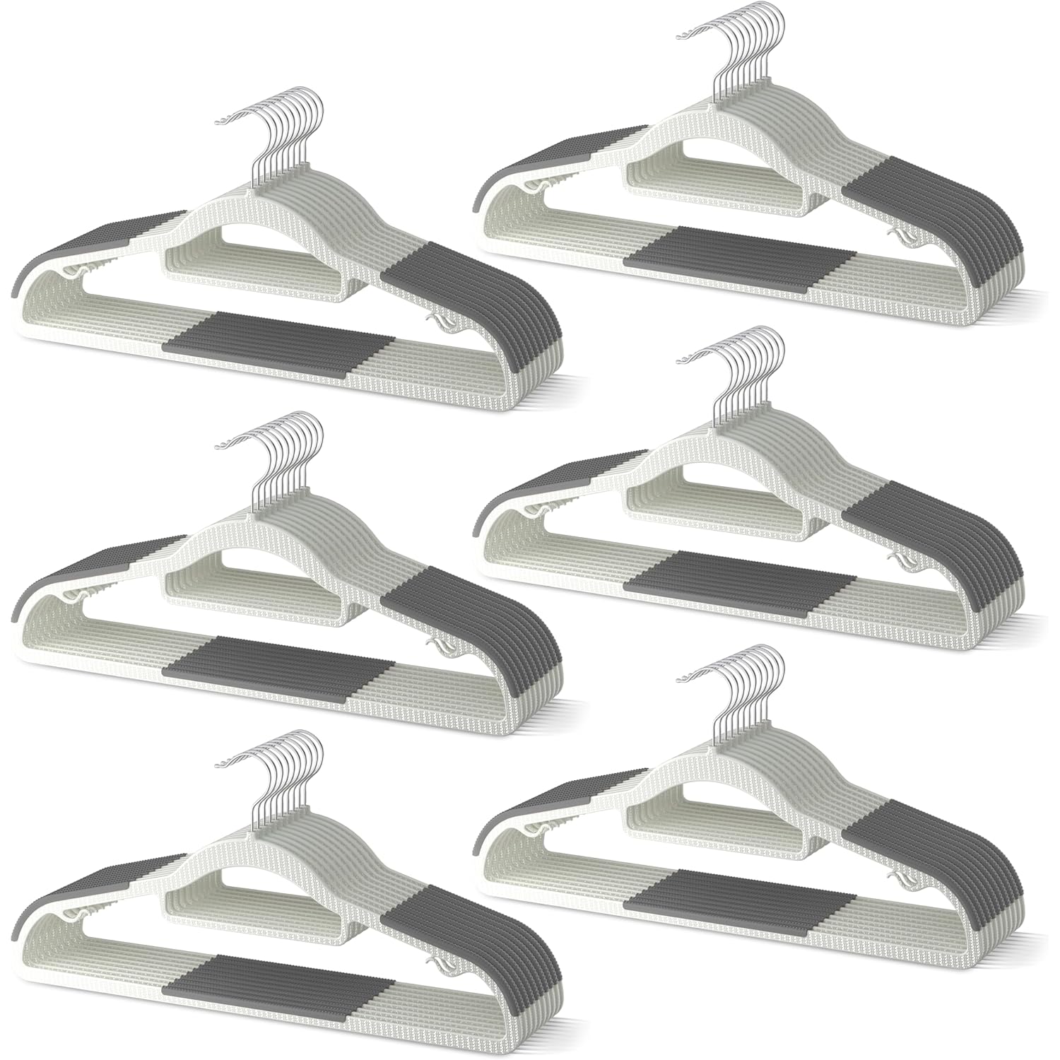 60 Pack Heavy Duty Plastic Hangers, Non Slip Clothes Hangers With Rubber Pads And 360° Hook - Thin Space Saving Hanger, Closet Organizer For Shirt, Pants, Suit, Skirt,Coat - Gray
