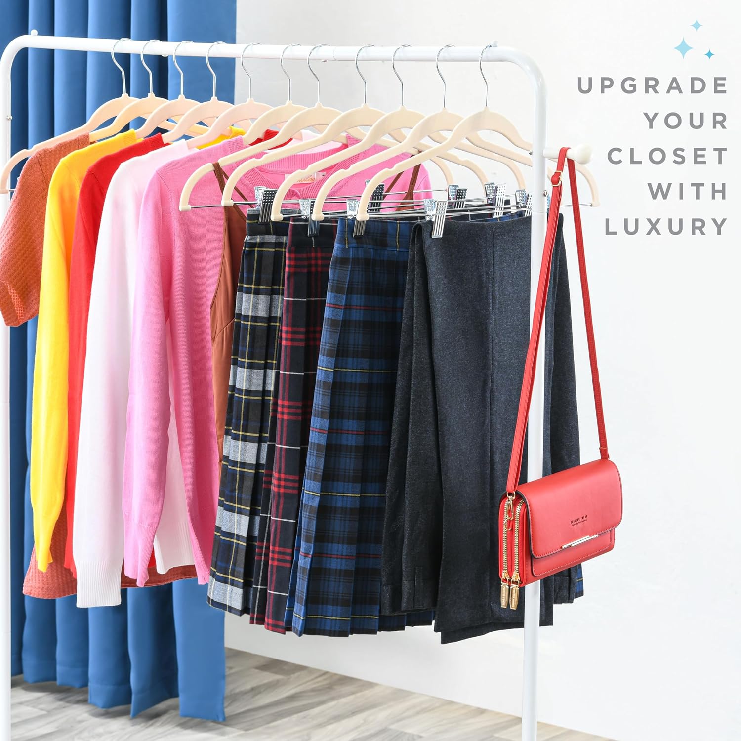Home-It 10 Pack Velvet Hangers With Clips - Ivory Pants & Skirt Hangers - Ultra Thin No Slip Space-Saving For Pants, Skirts, Coats, Dresses, Tank Tops, Clothes