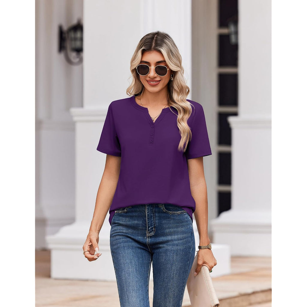 Zeagoo Womens Summer Tops V Neck Short Sleeve Shirts Dressy Casual Blouse Spring Vacation Tshirts Clothes