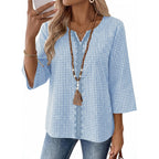 Akewei Womens 3/4 Sleeve Cotton Linen V Neck Lace Tops Casual Loose Fit Summer Fall Boho Fashion Tunic