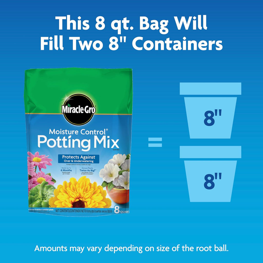 Miracle-Gro Moisture Control Potting Mix, 8 Qt. (2-Pack) | Plant Soil For Container Plants, Protects Against Over- And Under-Watering