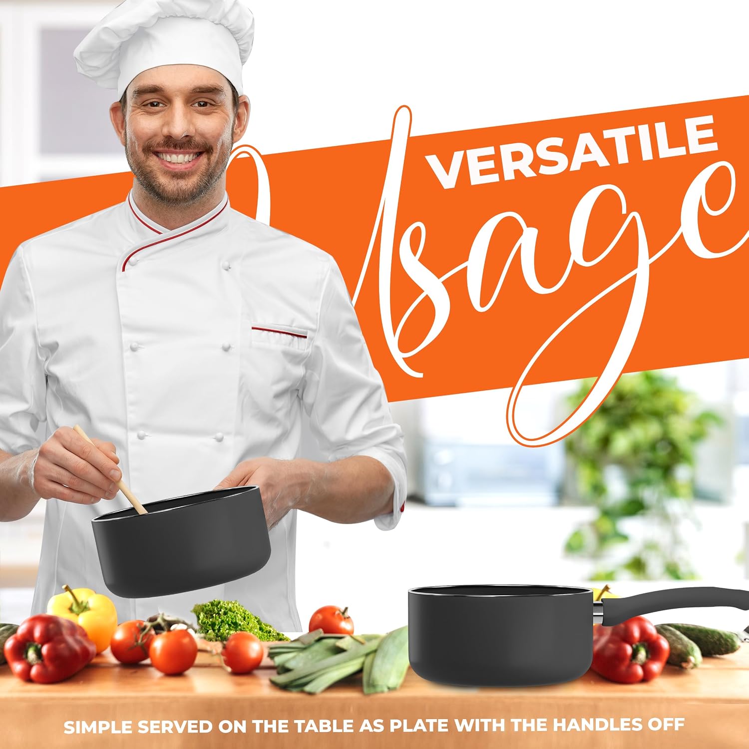 Utopia Kitchen 2 Quart Detachable Handle Nonstick Saucepan With Glass Lid, Multipurpose Use For Home, Kitchen Or Restaurant, Grey & Black