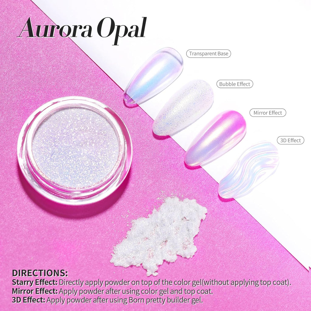 Born Pretty Chrome Nail Powder Auroras Nail Powder Mermaid Pearl Powder Glitter Dust Kit for Gel Polish Nail Art Decoration