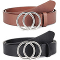 UnFader Pack 2 Women Belts for Jeans with Fashion Double O-Ring Buckle and Faux Leather