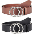UnFader Pack 2 Women Belts for Jeans with Fashion Double O-Ring Buckle and Faux Leather