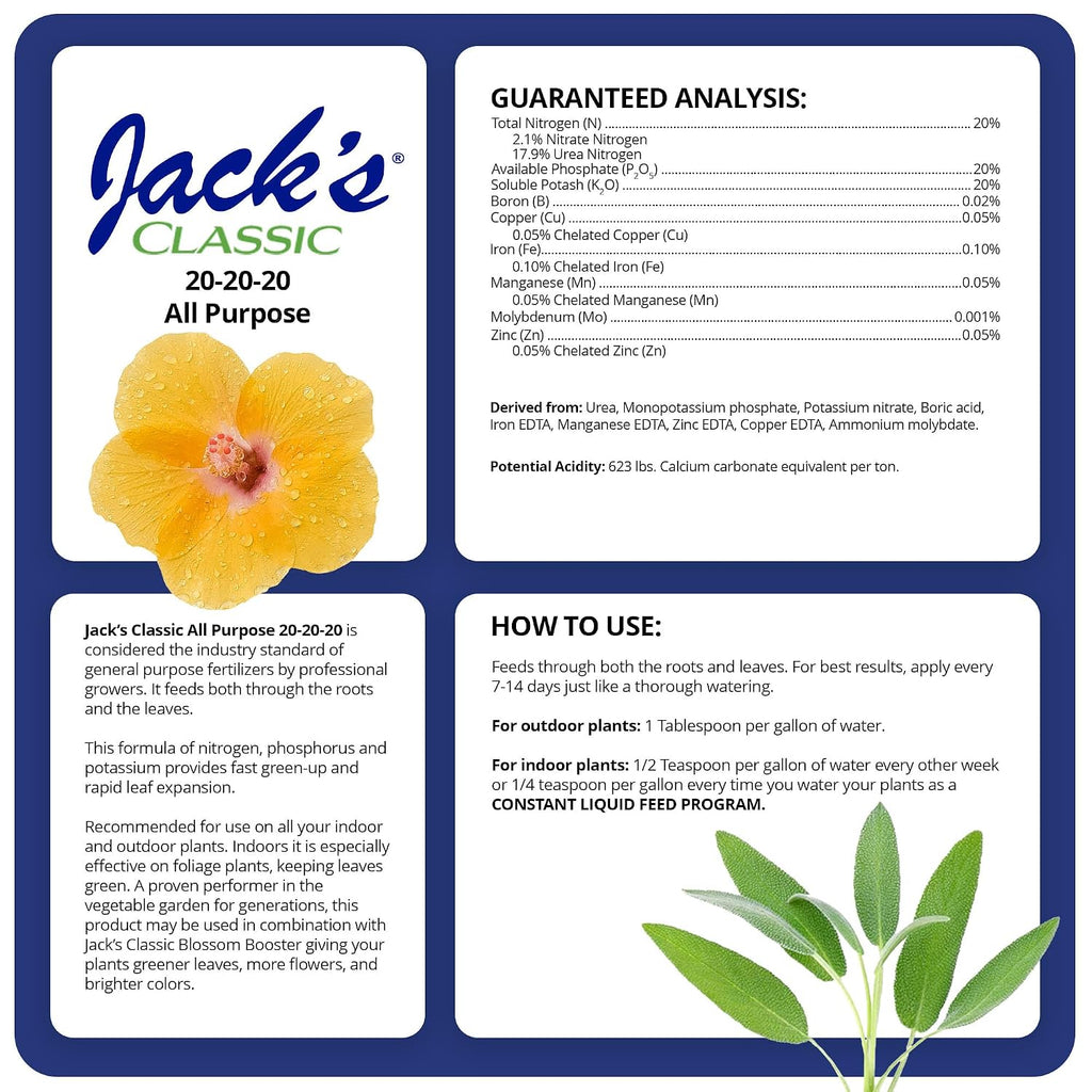 Jack'S Classic All Purpose 20-20-20 Water Soluble Plant Food (1.5Lbs)