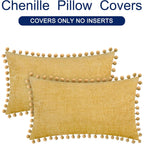 Calitime Throw Pillow Covers Decorative 20 X 12 Inches Pack Of 2 Cozy Solid Dyed Soft Chenille Cushion Cases With Pom Poms For Couch Sofa Bed Living Room Home Gold
