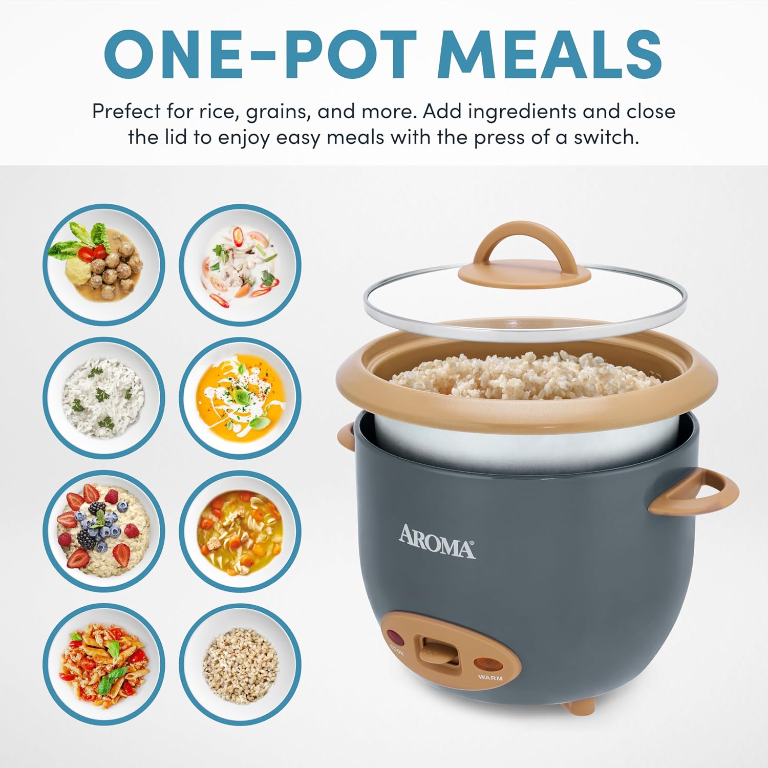 Aroma® 6-Cup (Cooked) One-Touch Pot Style Rice Cooker With Corecoat™ Pfas-Free Nonstick Ceramic Surface (1.5 Quarts)