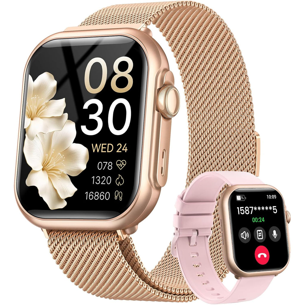 Smart Watch for Women for iPhone Android: 1.85"Smartwatch with Make/Answer Call Sleep Heart Rate SpO2 Blood Pressure Monitor IP68 Waterproof 120+Sport Mode Fitness Tracker 1000mAh Battery 2Bands Pink