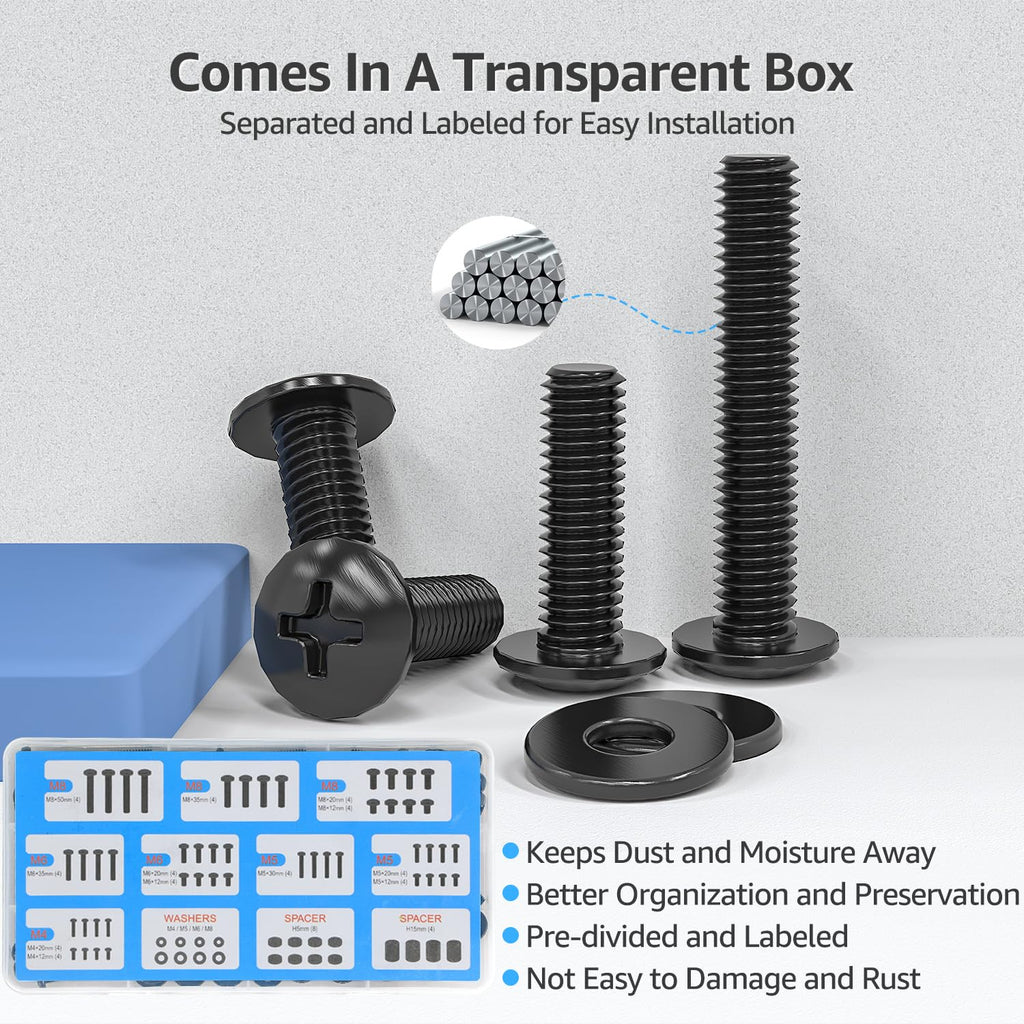 Mountup Universal Tv Mounting Hardware Screw Kit With Box - M4 M5 M6 M8 Screws, Spacers & Washers For Most Led Lcd Oled 4K Tvs, Replacement Screws For Tvs/Monitor Mounting Up To 80 Inches, Mu0041