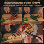 Amorston Steak Knives, Steak Knives Set of 8, Stainless Steel Steak Knife Set, Serrated Knives Dishwasher Safe, Elegant Black Mothers Day Gifts for Women
