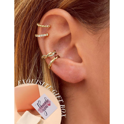 9PCS Ear Cuff Earrings for Women Non Piercing 14K Gold Plated - Hypoallergenic Adjustable Ear Cuffs Trendy Non Tarnish Clip on Cartilage Fake Earring Stacks Wrap Jewelry