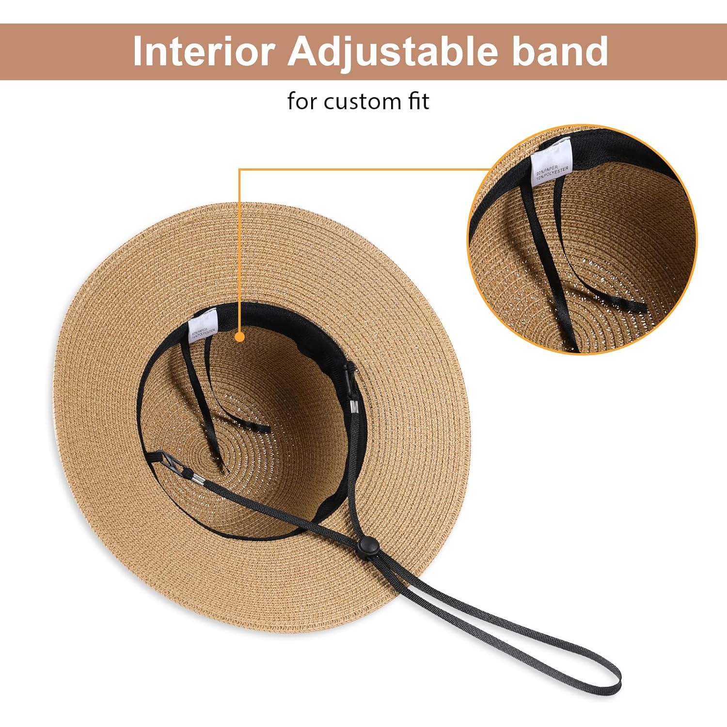 Beach Hats for Women - Sun Hat Womens, Wide Brim Straw Womens Sun Hat with Wind Lanyard Roll Up Foldable UV Protection