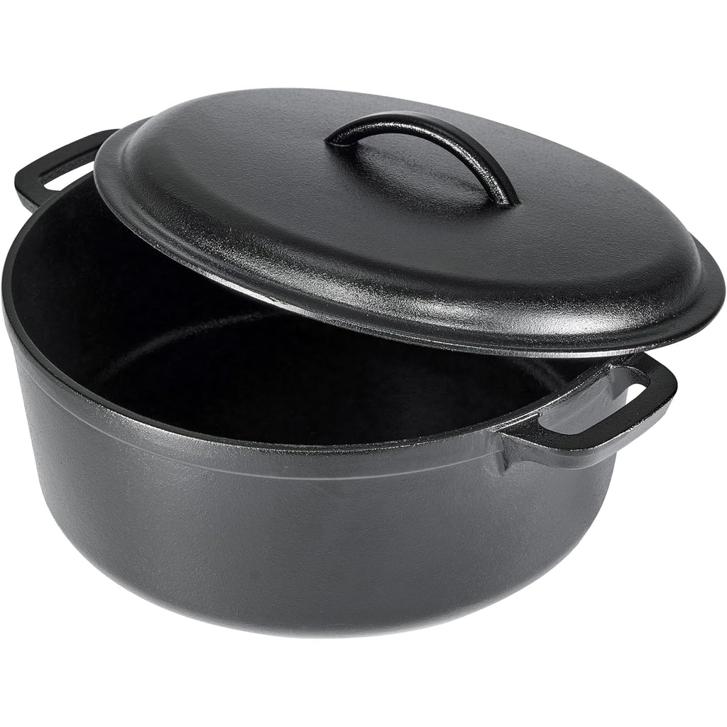 Amazon Basics Pre-Seasoned Cast Iron Dutch Oven Pot with Lid and Dual Handles, Oven Safe, Heavy-Duty, 7-Quart, Round, Black