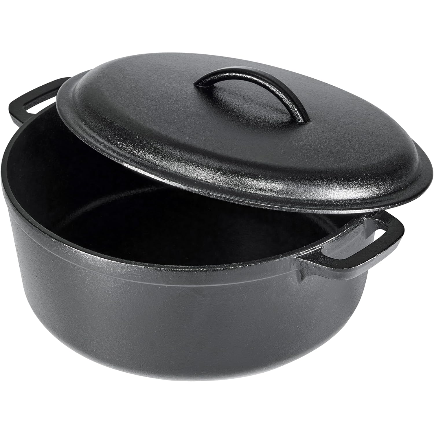 Amazon Basics Pre-Seasoned Cast Iron Dutch Oven Pot with Lid and Dual Handles, Oven Safe, Heavy-Duty, 7-Quart, Round, Black