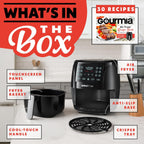 Gourmia Air Fryer - 6 Qt Large Capacity, FryForce 360º, Digital Display with 12 Presets, Roast, Bake, Broil, Dehydrate, Dishwasher Safe Accessories, Black