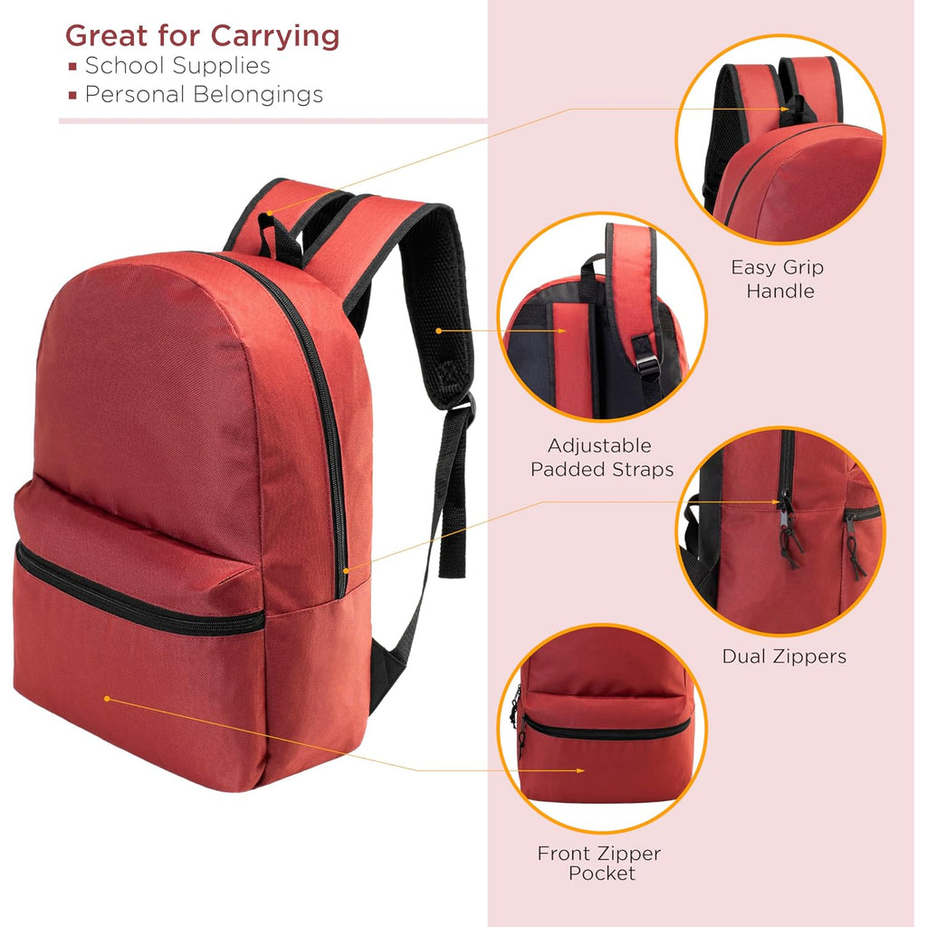 Moda West 17" School Backpacks For Kids - Backpacks In Bulk For Elementary, Middle, And High School Students, 10 Pack | Durable Nylon Bags With Adjustable Padded Straps & Front Pocket For Elementary, Middle & High School Students, Charity Drives