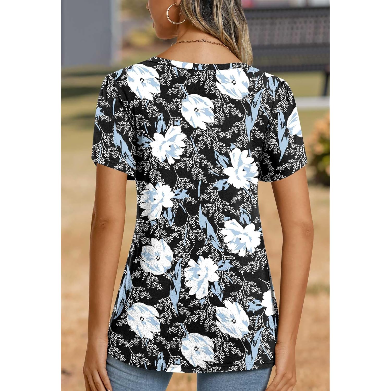CATHY 2026 Women Tops Summer Short Sleeve Tunic V Neck T-Shirts Loose Casual Floral Blouse S-4XL