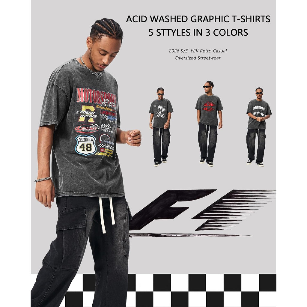 Graphic Tees Acid Washed Y2K Vintage Streetwear Cotton Short Sleeve T-Shirt Tops For Men Women